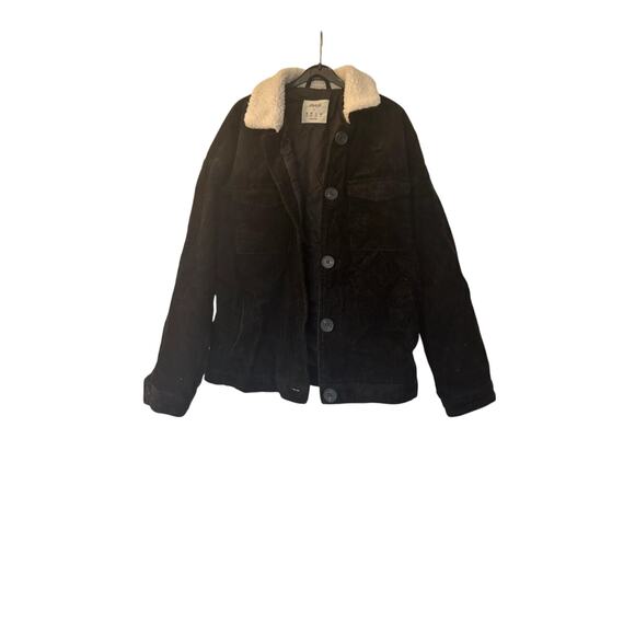 Denim & Co. Jackets & Blazers - Black Denim & Co Corduroy Sherpa Collar Jacket Womens Small 6 Cozy Vintage Style